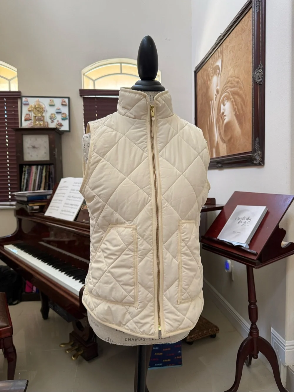 J. Crew Quilted Cream Zip-Up Vest - Picture 2 of 4